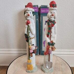 VTG Set Of 2 12in Pencil Snowmen Christmas Winter Santa Collection Decor Snowman